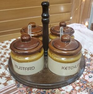 Vintage Stoneware Condiment Set